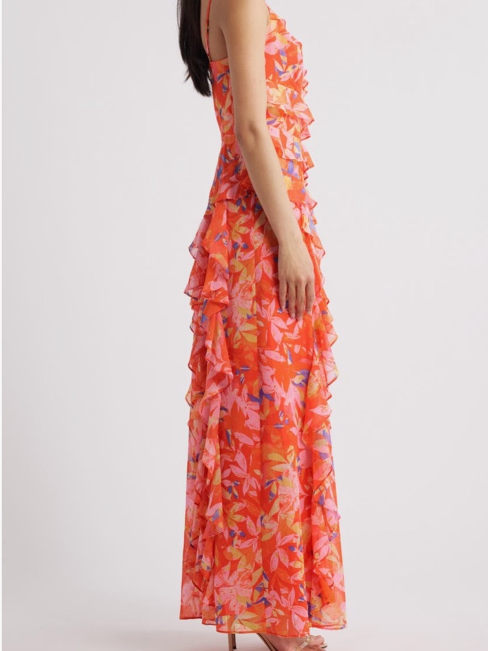 Eliza J Coral Multi Floral Ruffled Maxi Dress New With Tags size 6 - Picture 2 of 13